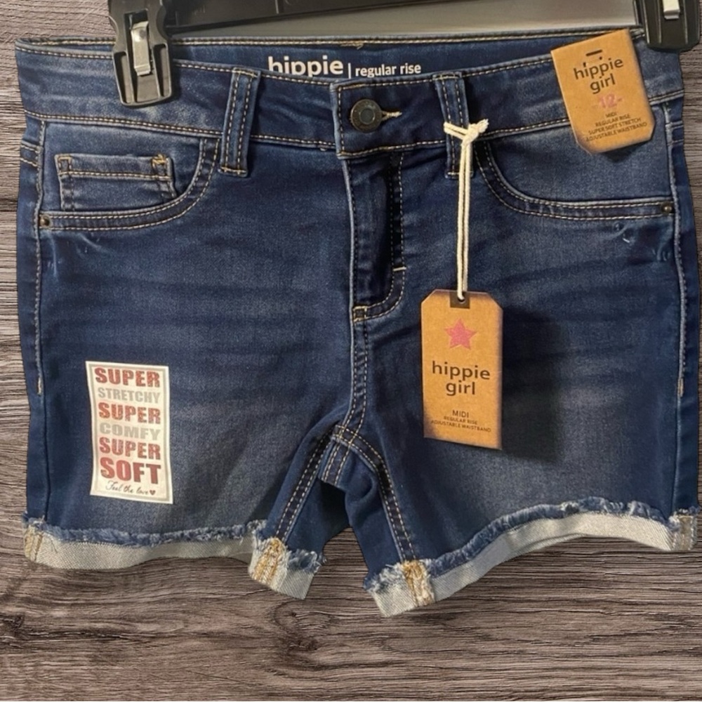 Hippie Girl Midi Jean Shorts Regular Rise Super‎ Soft Stretch Adjustable Waist
